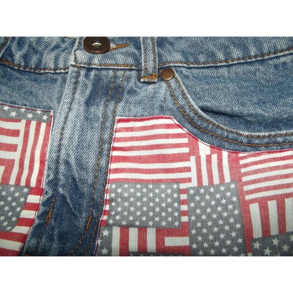 Forever21 Jean Shorts Womens Size 27 Stars &Stripes American Flag mid rise short - Picture 3 of 5